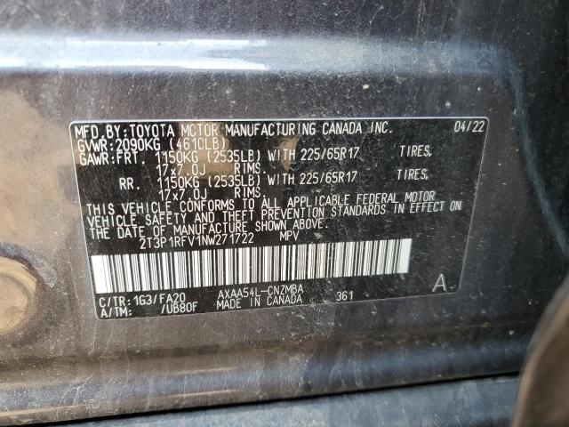2T3P1RFV1NW271722 - 2022 TOYOTA RAV4 XLE GRAY photo 14