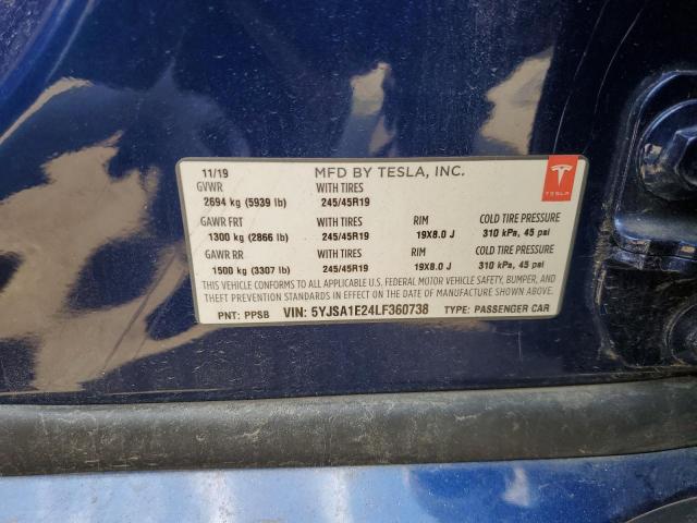 5YJSA1E24LF360738 - 2020 TESLA MODEL S Mavi foto 12