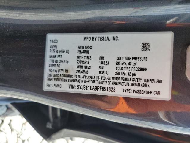 5YJ3E1EA9PF691823 - 2023 TESLA MODEL 3 Gri fotoğraf 12