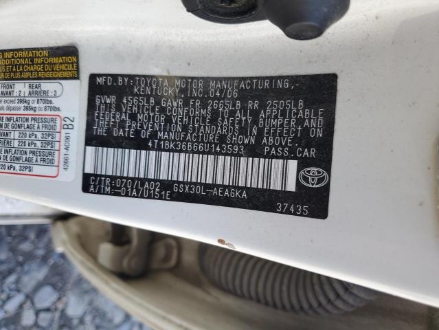 4T1BK36B66U143593 - 2006 TOYOTA AVALON XL WHITE photo 12
