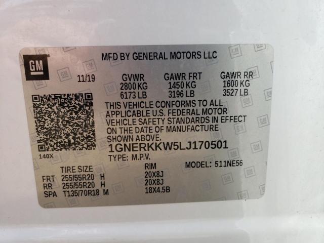 1GNERKKW5LJ170501 - 2020 CHEVROLET TRAVERSE PREMIER WHITE photo 13