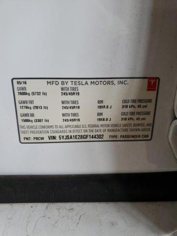 5YJSA1E28GF144302 - 2016 TESLA MODEL S Սպիտակ լուսանկար 12