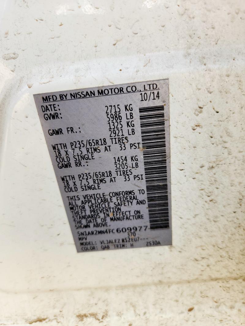 5N1AR2MN4FC609977 - 2015 NISSAN PATHFINDER S Ağ foto 13