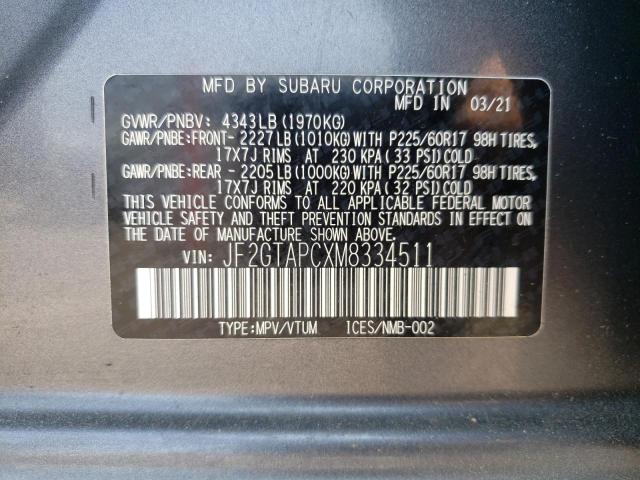 JF2GTAPCXM8334511 - 2021 SUBARU CROSSTREK PREMIUM GRAY photo 13