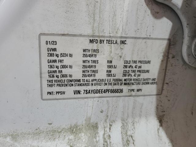7SAYGDEE4PF666836 - 2023 TESLA MODEL Y 白色 照片 13