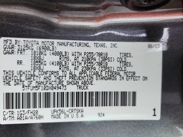 5TFUM5F10DX049473 - 2013 TOYOTA TUNDRA DOUBLE CAB SR5 GRAY photo 12