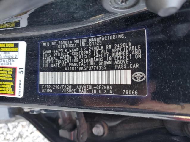 4T1C11AK5PU774355 - 2023 TOYOTA CAMRY LE BLACK photo 12
