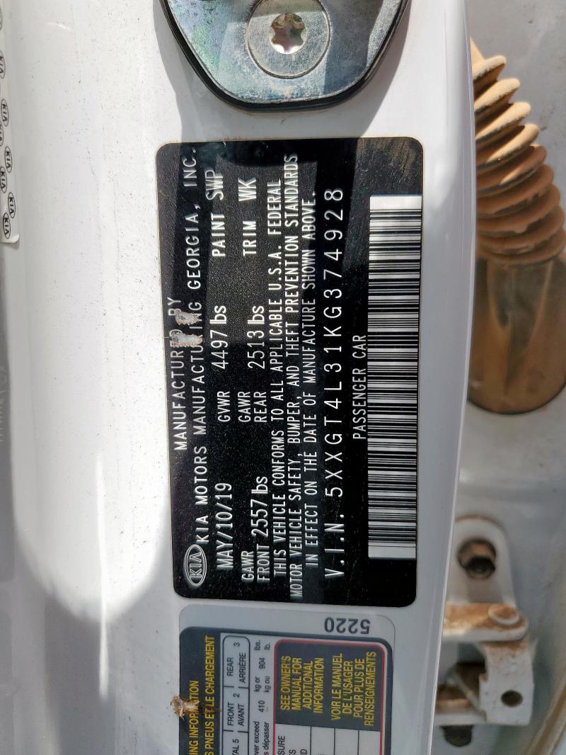 5XXGT4L31KG374928 - 2019 KIA OPTIMA LX WHITE photo 12