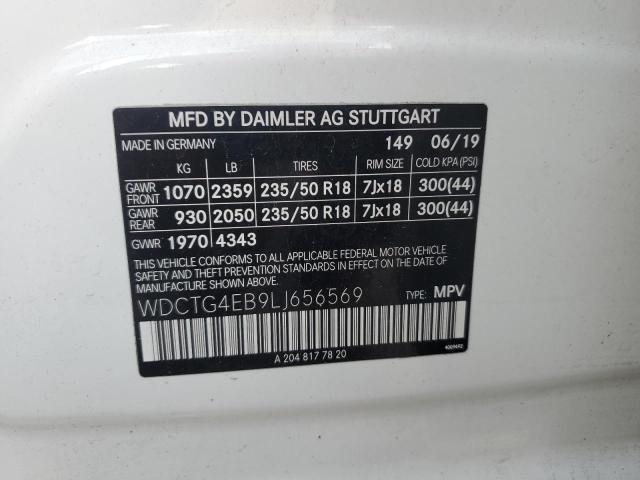 WDCTG4EB9LJ656569 - 2020 MERCEDES-BENZ GLA 250 WHITE photo 12