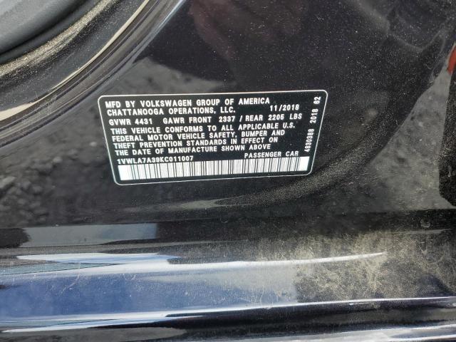 1VWLA7A39KC011007 - 2019 VOLKSWAGEN PASSAT WOLFSBURG 黑色 照片 12