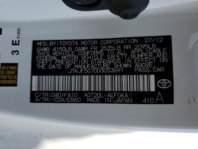 JTKJF5C70D3053691 - 2013 TOYOTA SCION TC 白色 照片 12