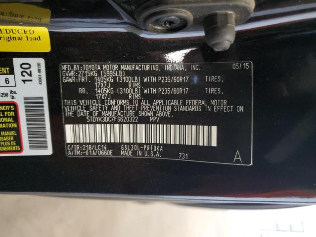 5TDYK3DC7FS620322 - 2015 TOYOTA SIENNA XLE 黑色 照片 14