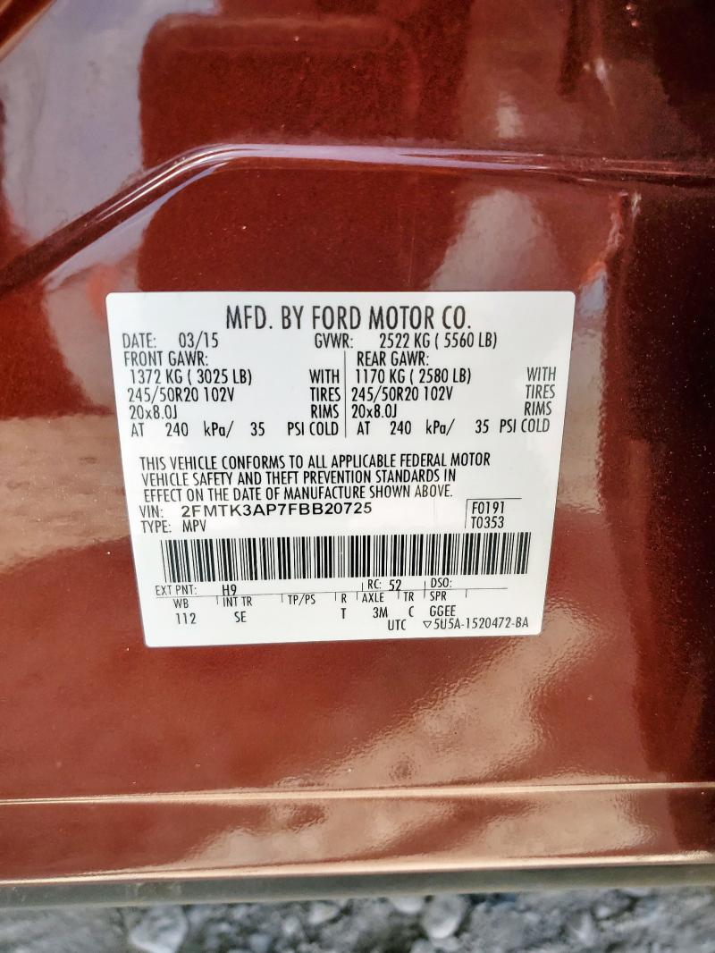 2FMTK3AP7FBB20725 - 2015 FORD EDGE SPORT MAROON photo 13