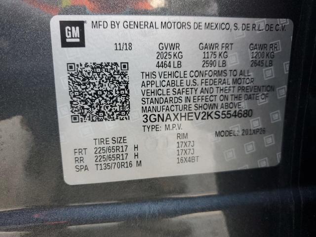 3GNAXHEV2KS554680 - 2019 CHEVROLET EQUINOX LS GRAY photo 12