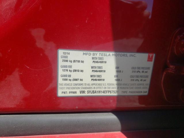 5YJSA1H14EFP67531 - 2014 TESLA MODEL S Qırmızı foto 12