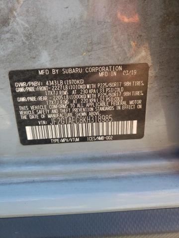 JF2GTAEC8KH318985 - 2019 SUBARU CROSSTREK PREMIUM Կապույտ լուսանկար 13