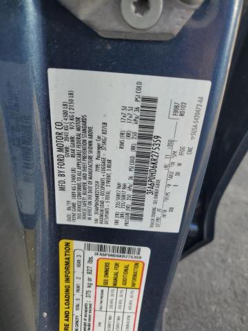 3FA6P0HD6KR275359 - 2019 FORD FUSION SE BLUE photo 12