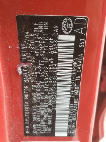 2T1KR32E35C352804 - 2005 TOYOTA COROLLA MA XR RED photo 13