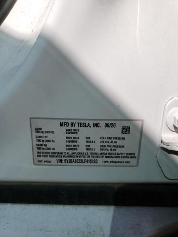 5YJSA1E22LF415123 - 2020 TESLA MODEL S Սպիտակ լուսանկար 12