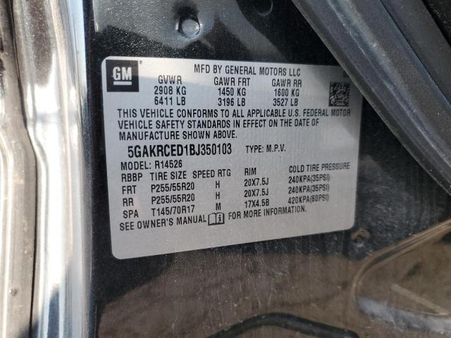 5GAKRCED1BJ350103 - 2011 BUICK ENCLAVE CXL BLACK photo 14