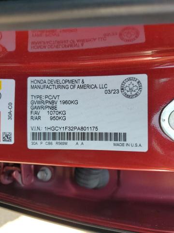 1HGCY1F32PA801175 - 2023 HONDA ACCORD EX RED photo 13