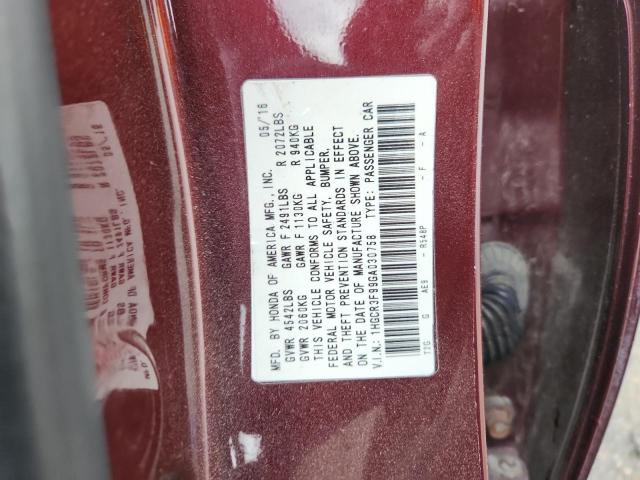 1HGCR3F99GA030758 - 2016 HONDA ACCORD TOURING 勃艮第红 照片 12