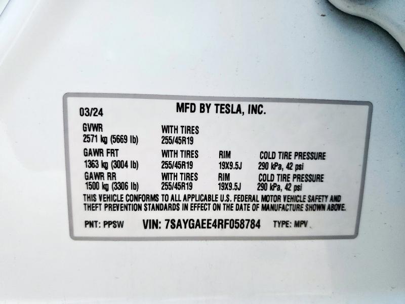 7SAYGAEE4RF058784 - 2024 TESLA MODEL Y თეთრი ფოტო 12
