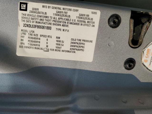 2CNDL63F866061880 - 2006 CHEVROLET EQUINOX LT SILVER photo 12