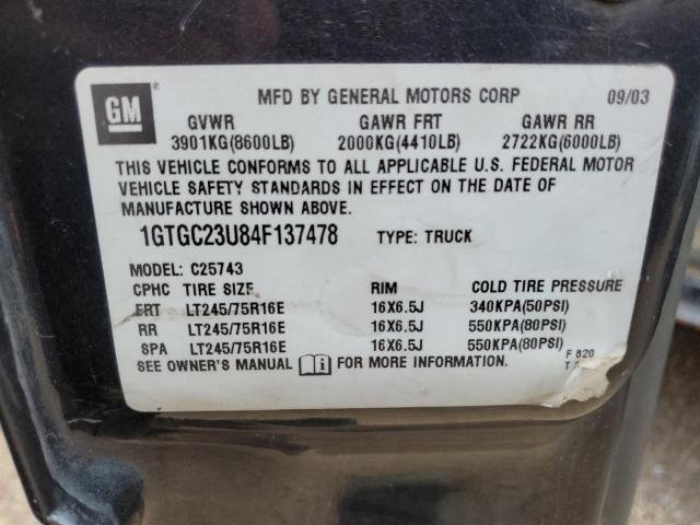 1GTGC23U84F137478 - 2004 GMC SIERRA C2500 CREW CAB CHARCOAL photo 12