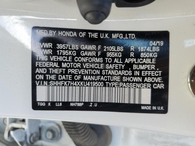 SHHFK7H4XKU419500 - 2019 HONDA CIVIC SPORT 白色 照片 12