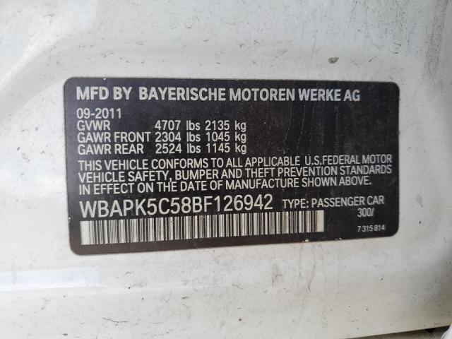 WBAPK5C58BF126942 - 2011 BMW 328 XI SULEV WHITE photo 12