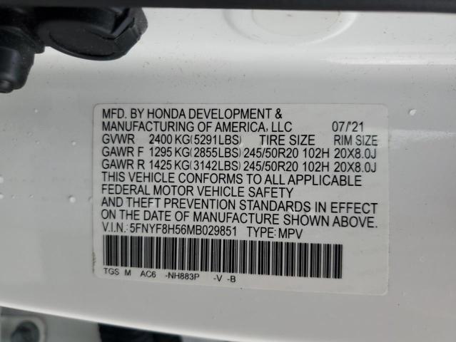 5FNYF8H56MB029851 - 2021 HONDA PASSPORT EXL Beyaz fotoğraf 14