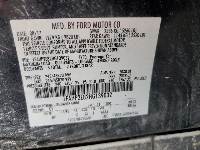 1FAHP2E82HG139032 - 2017 FORD TAURUS SEL BLACK photo 12