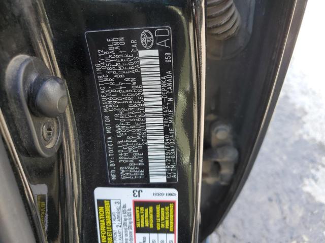2T1BU4EE0CC855266 - 2012 TOYOTA COROLLA BASE Schwarz Foto 12