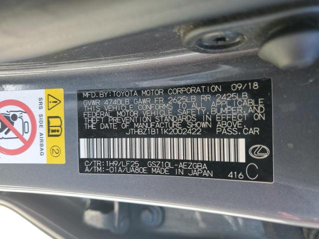 JTHBZ1B11K2002422 - 2019 LEXUS ES 350 灰色 照片 12