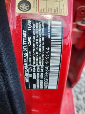 WDDGF5EB8AF449094 - 2010 MERCEDES-BENZ C 300 红色 照片 12
