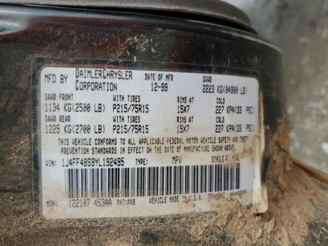 1J4FF48S9YL192495 - 2000 JEEP CHEROKEE SPORT BLACK photo 12