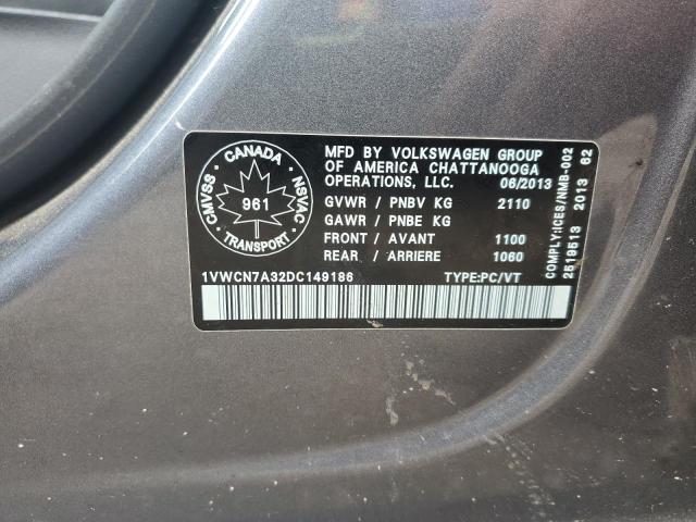 1VWCN7A32DC149186 - 2013 VOLKSWAGEN PASSAT SEL رمادي صورة 12