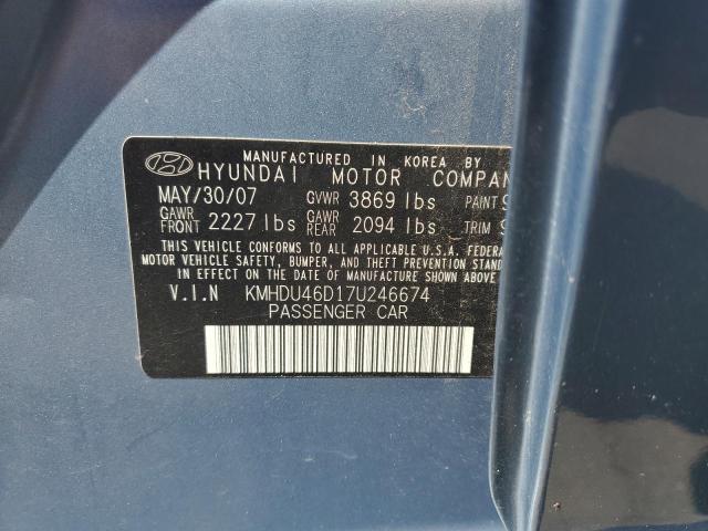 KMHDU46D17U246674 - 2007 HYUNDAI ELANTRA GLS BLUE photo 12