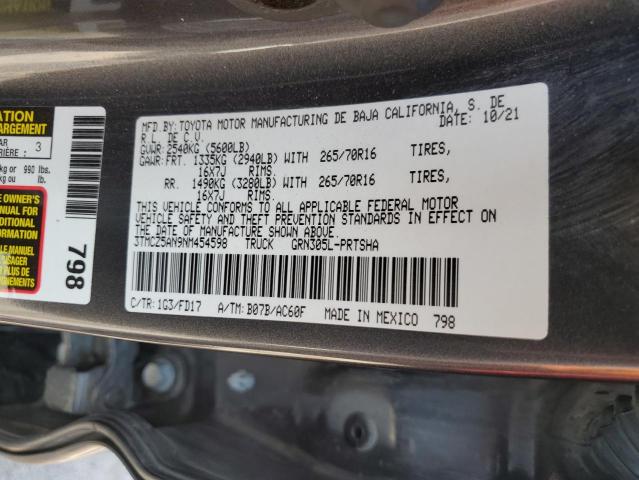 3TMCZ5AN9NM454598 - 2022 TOYOTA TACOMA DOUBLE CAB Boz foto 12