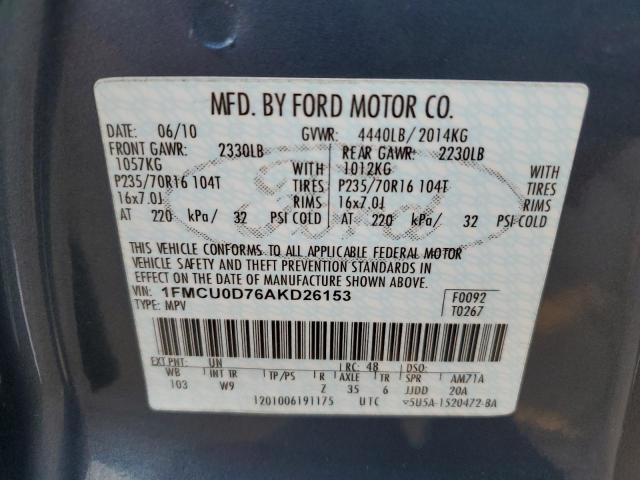 1FMCU0D76AKD26153 - 2010 FORD ESCAPE XLT BLUE photo 13