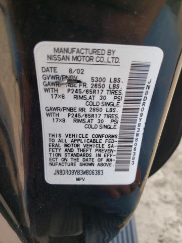 JN8DR09Y83W806383 - 2003 NISSAN PATHFINDER LE BLACK photo 12