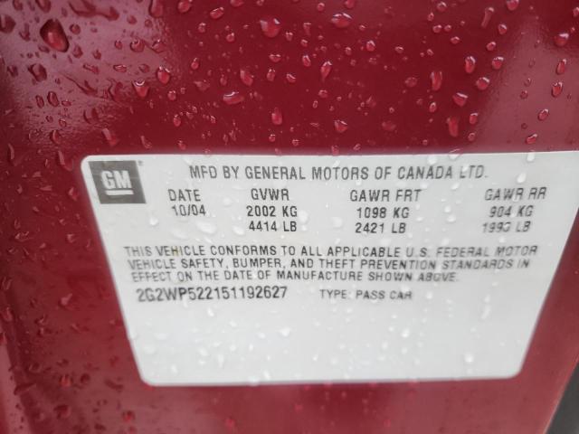 2G2WP522151192627 - 2005 PONTIAC GRAND PRIX 栗色 照片 10