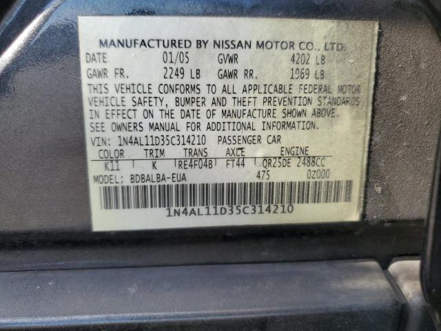 1N4AL11D35C314210 - 2005 NISSAN ALTIMA 2.5 S GRAY photo 12