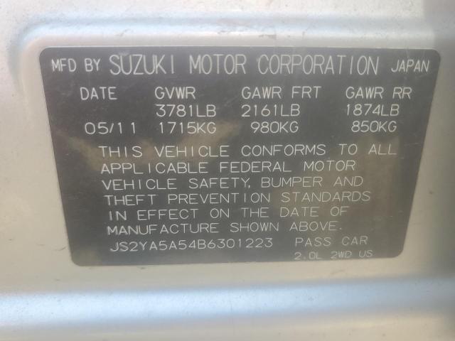 JS2YA5A54B6301223 - 2011 SUZUKI SX4 SILVER photo 12