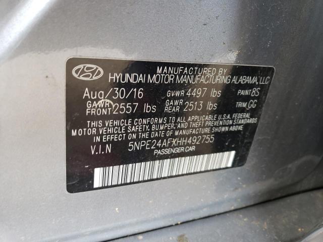 5NPE24AFXHH492755 - 2017 HYUNDAI SONATA SE SILVER photo 12