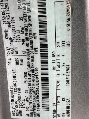 1FMCU9GD4JUB01319 - 2018 FORD ESCAPE SE 灰色 照片 10