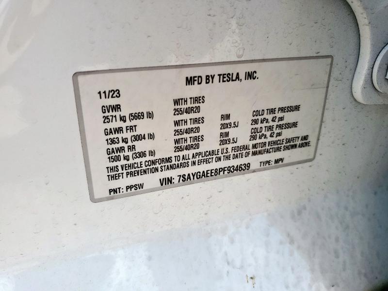 7SAYGAEE8PF934639 - 2023 TESLA MODEL Y 白色 照片 12