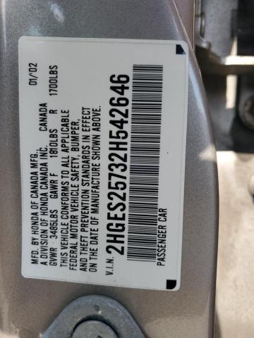 2HGES25732H542646 - 2002 HONDA CIVIC EX SILVER photo 13