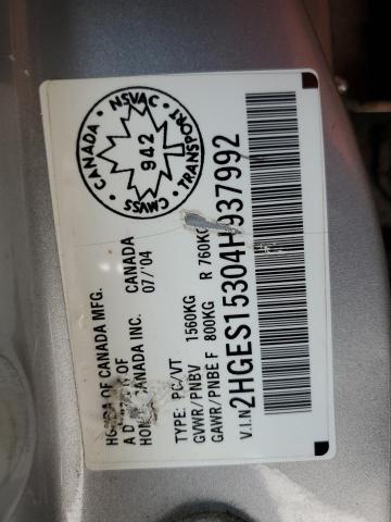 2HGES15304H937992 - 2004 HONDA CIVIC DX VP SILVER photo 12